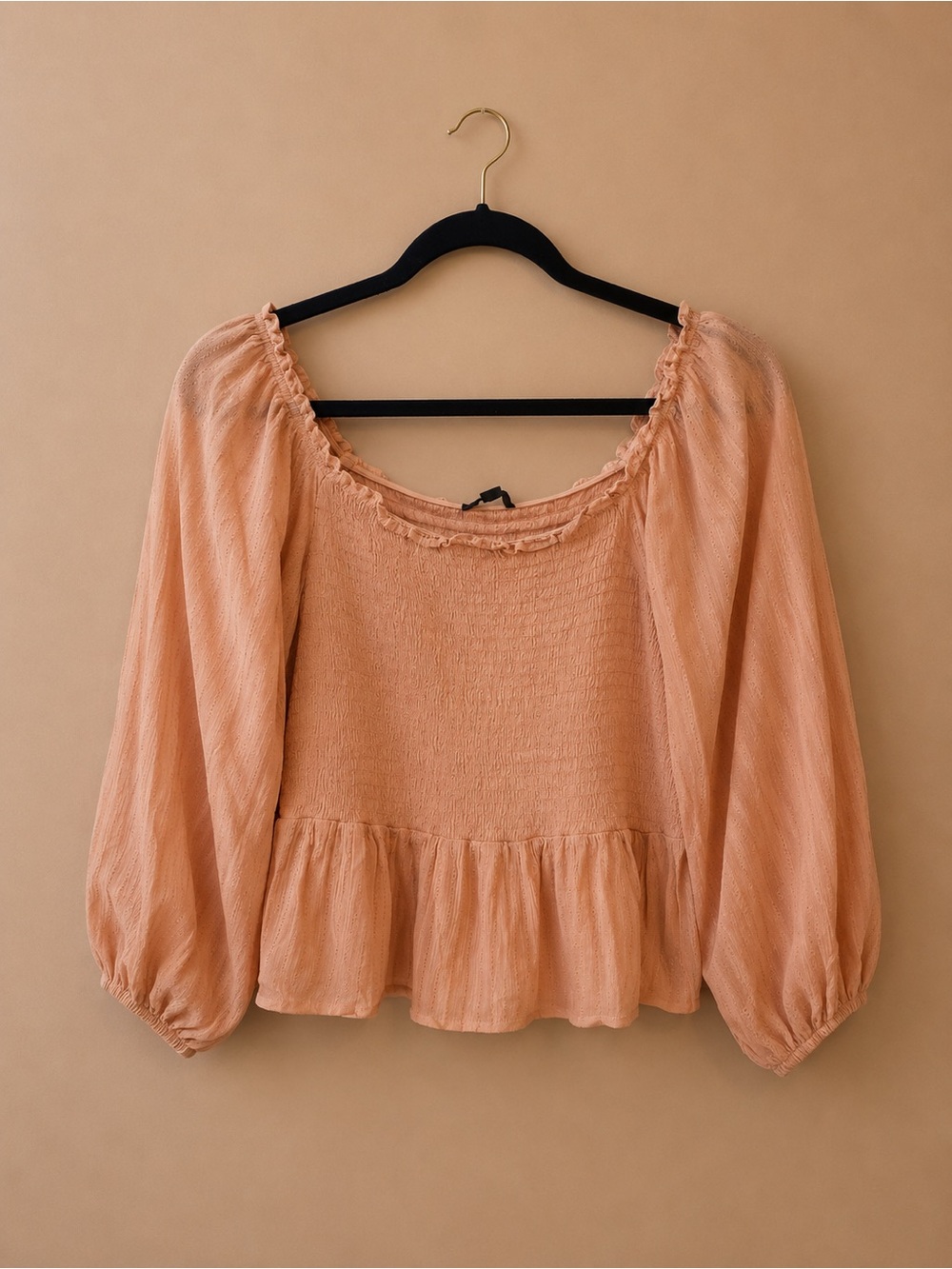 American Eagle Outfitters Peach Smocked Peplum Blouse